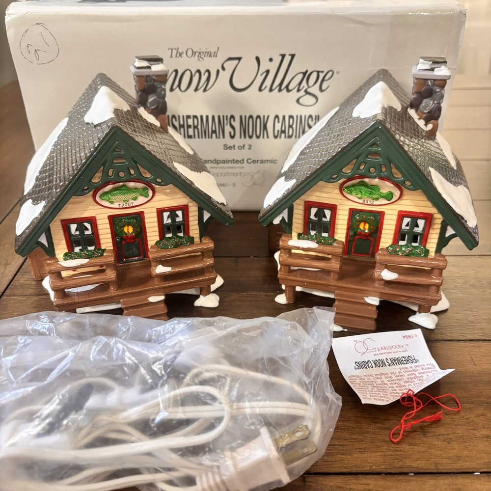 DEPT. 56 Original Snow Village FISHERMAN'S NOOK CABINS 5461-5 Double Light READ